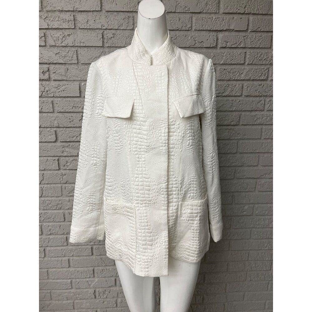 Chico’s Black Label Women's White Textured Lightweight Jacket Size 8